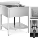 Food service single bowl pool sink with shelf and rim 70 x 70 x 95 cm