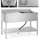 Food service single bowl pool sink with shelf and rim right 120 x 60 x 94.5 cm