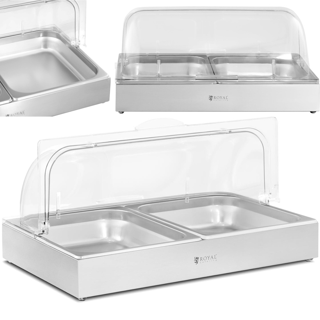 Pusryčių bufeto vitrina su ritininiu dangčiu 2x GN 1/2 2x 4 l