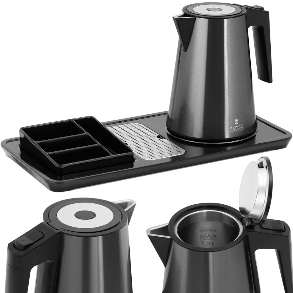 Hotel welcome kit electric kettle with tray 1.2 l 1800 W black