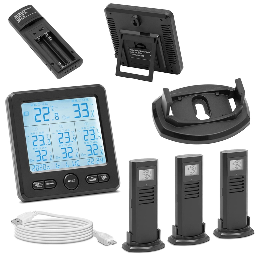 Wireless weather station with LCD alarm 3 sensors