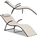 Garden folding beach lounger with headrest FALA up to 160 kg beige