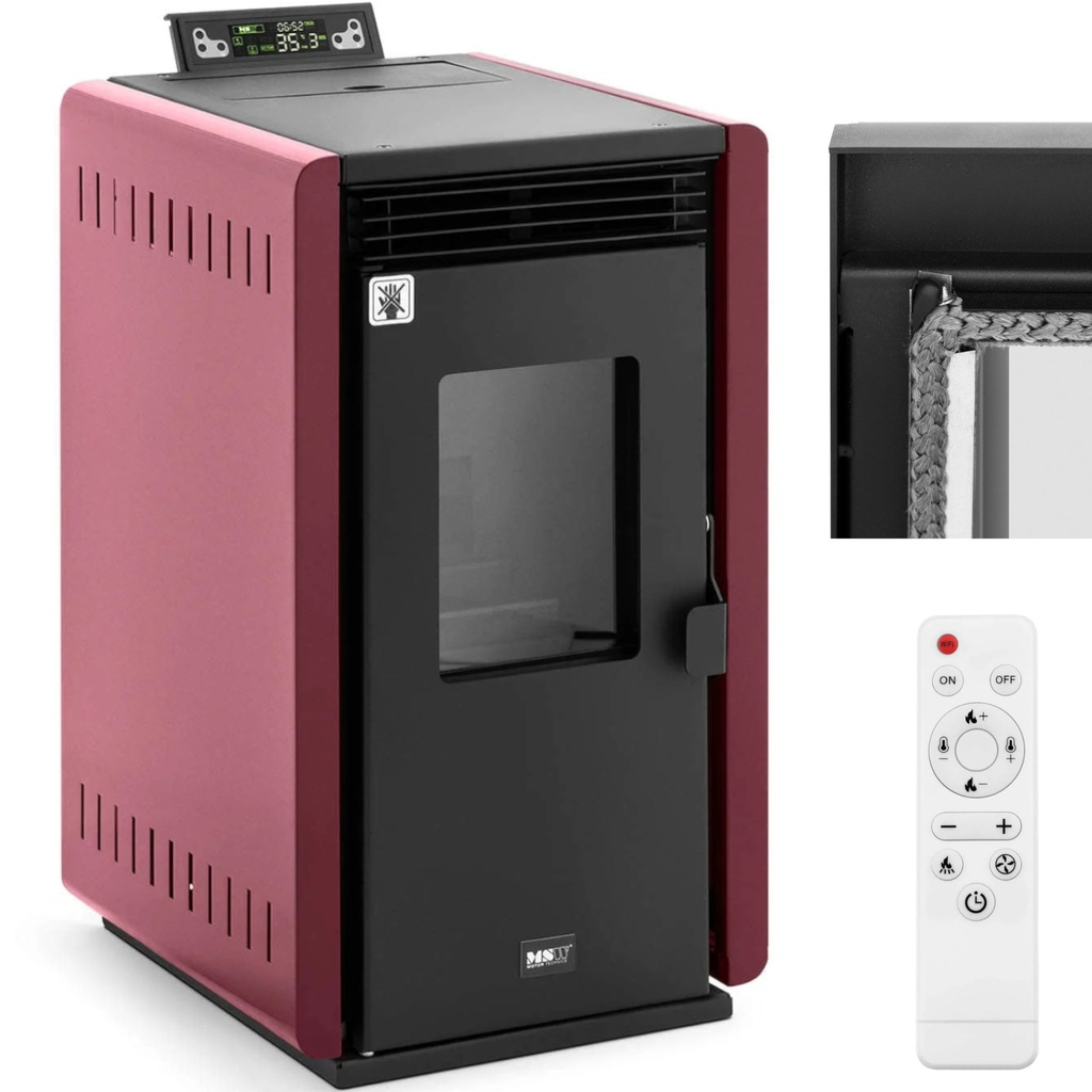 Free standing pellet stove with remote control 50-150 m3 6000 W.