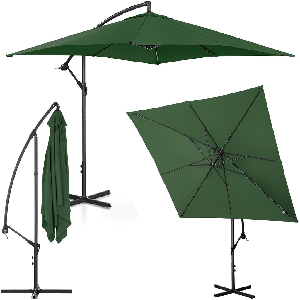 Garden umbrella on a boom square 250 x 250 cm green