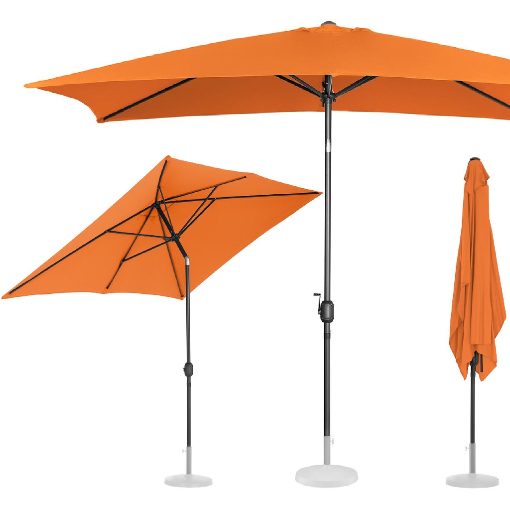 Stačiakampio formos pakreipiamas sodo skėtis su rankenėle 200 x 300 cm oranžinės spalvos