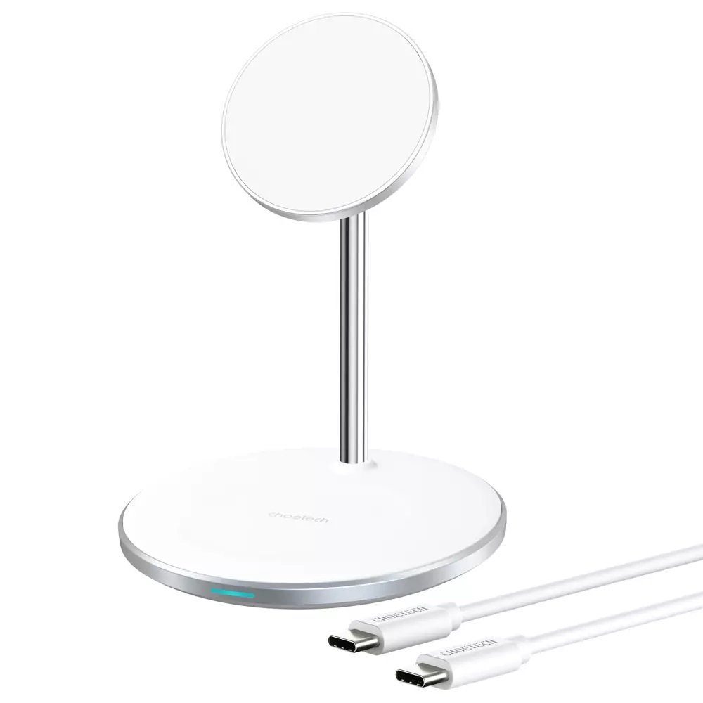 Qi 15W bezvadu lādētājs iPhone un AirPods + MagSafe magnētiskais turētājs sudraba krāsā