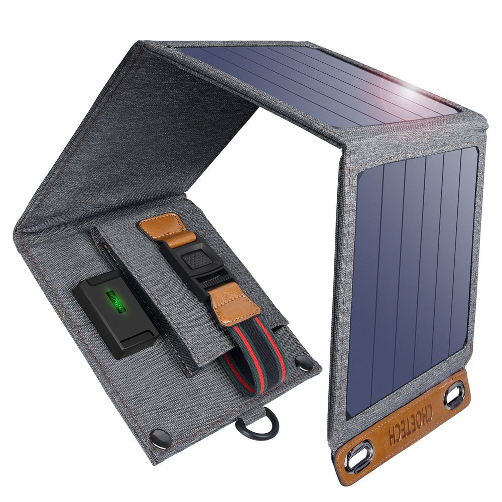 Solar travel phone charger with USB 14W folding grey