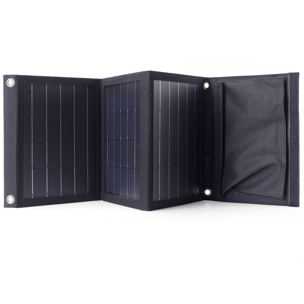 Saulės baterijos kelioninis įkroviklis 22W 2xUSB sulankstomas juodas