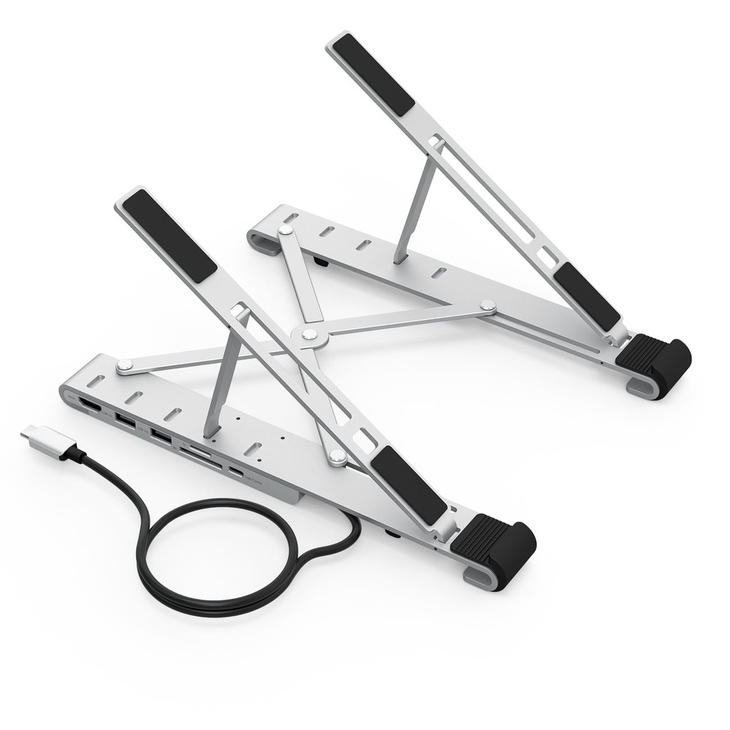 Nešiojamojo kompiuterio stovas PD USB-C HDMI 2xUSB-A 1xUSB-C 1xSD 1xTF juodas