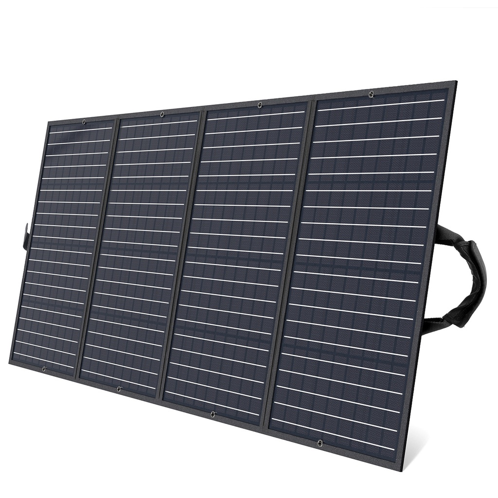 Sulankstomas 160W saulės baterijų kelioninis įkroviklis, juodas