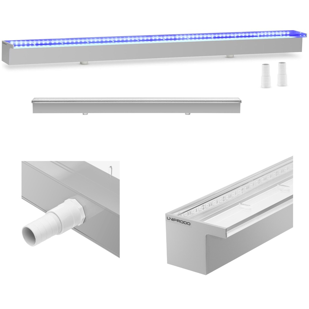 Krioklio snapelis sieninė kaskada sodo tvenkiniui LED 120 cm nuotėkis 30 mm