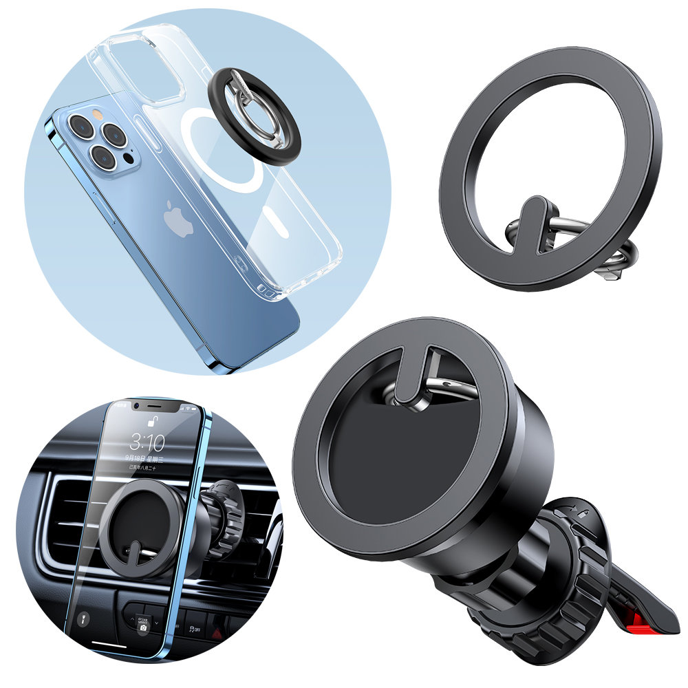 Automobilio laikiklis magnetinis telefono žiedo stovas juodas