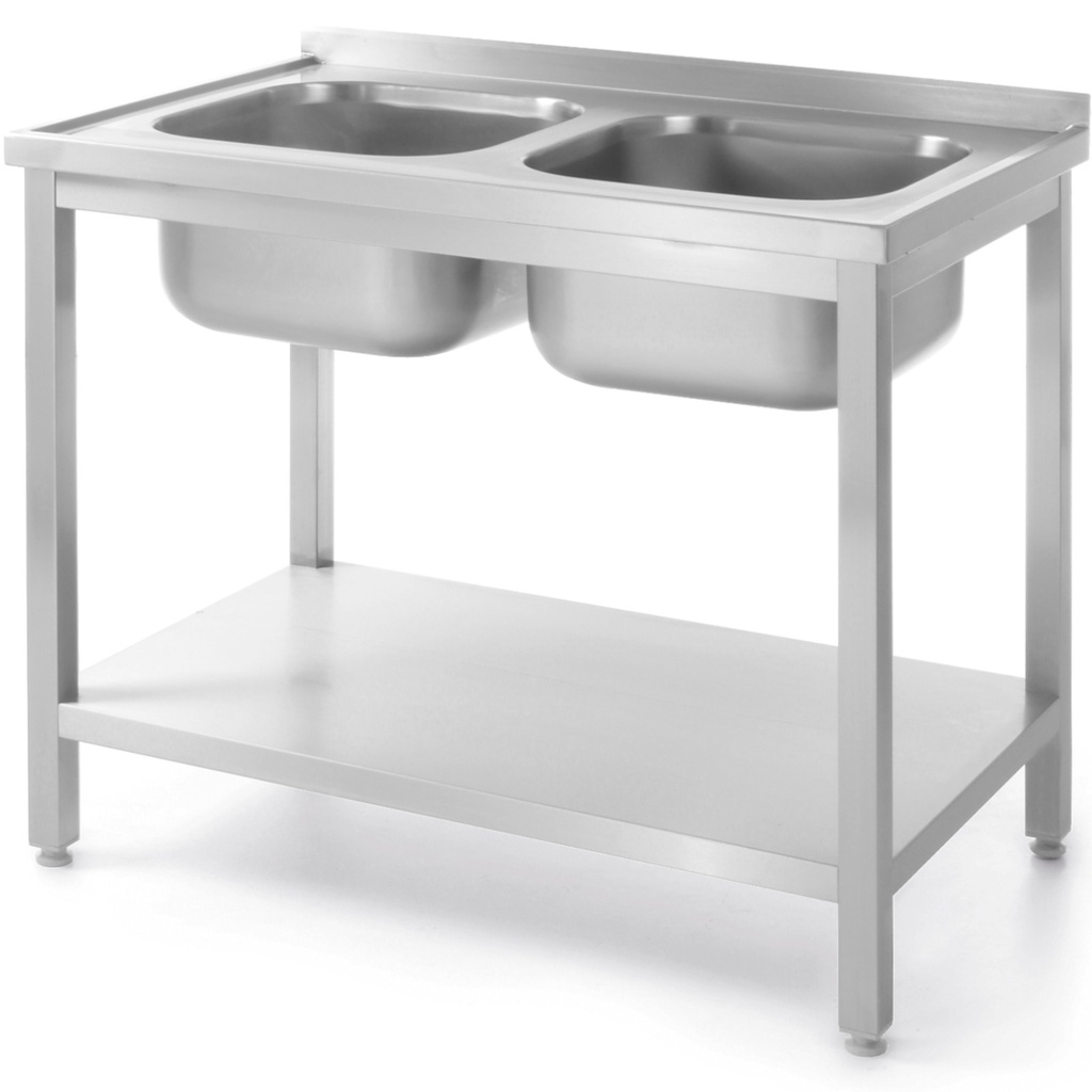 Basin double sink with shelf Budget Line STAL 1000 x 600 x 850 cm - Hendi 817032