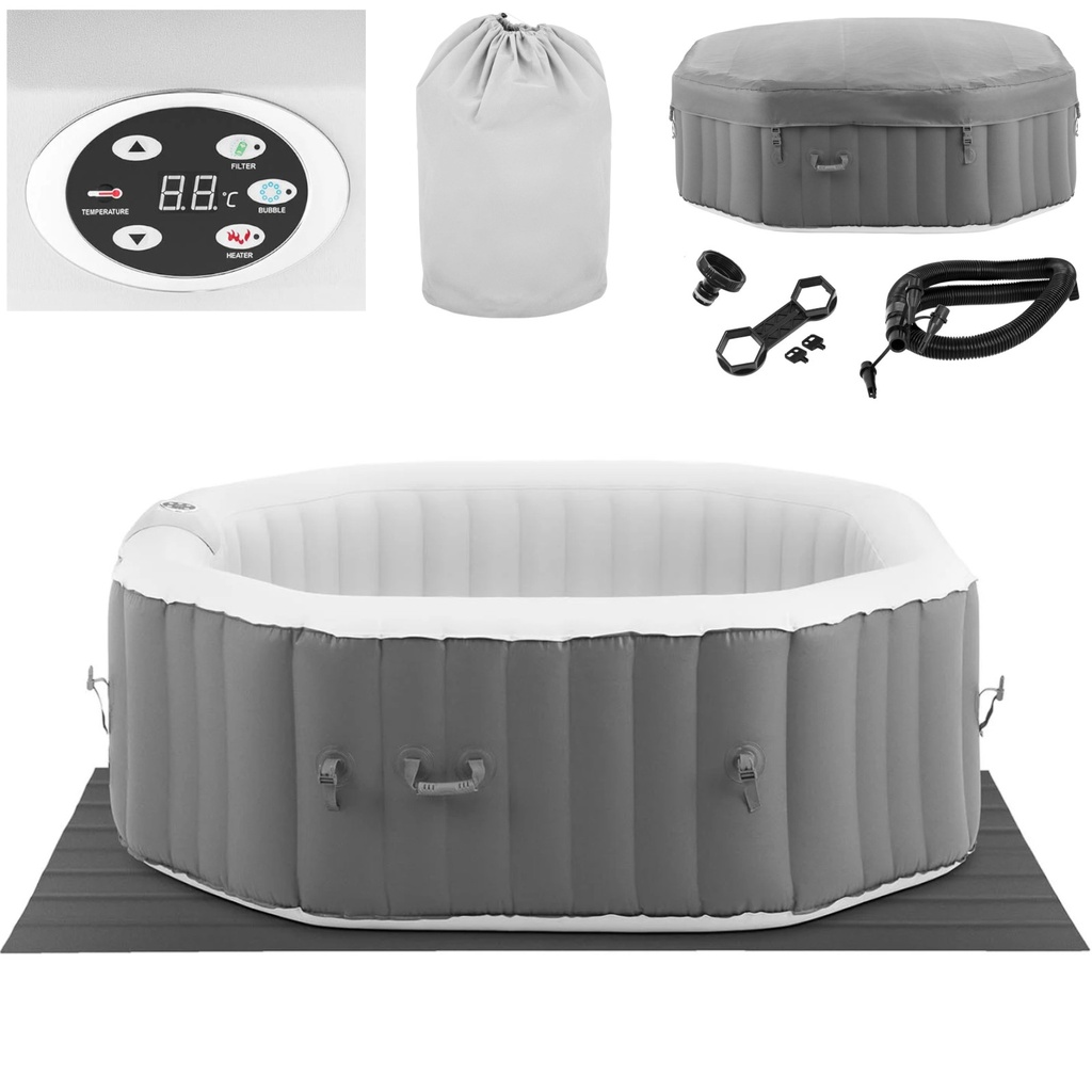 Garden Jacuzzi inflatable 130 massage jets 6 person 910 l grey-white