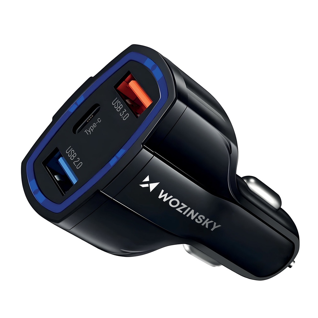 Car charger 2xUSB and USB C black