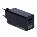 GaN 65W charger with USB-C QC 3.0 PD ports black