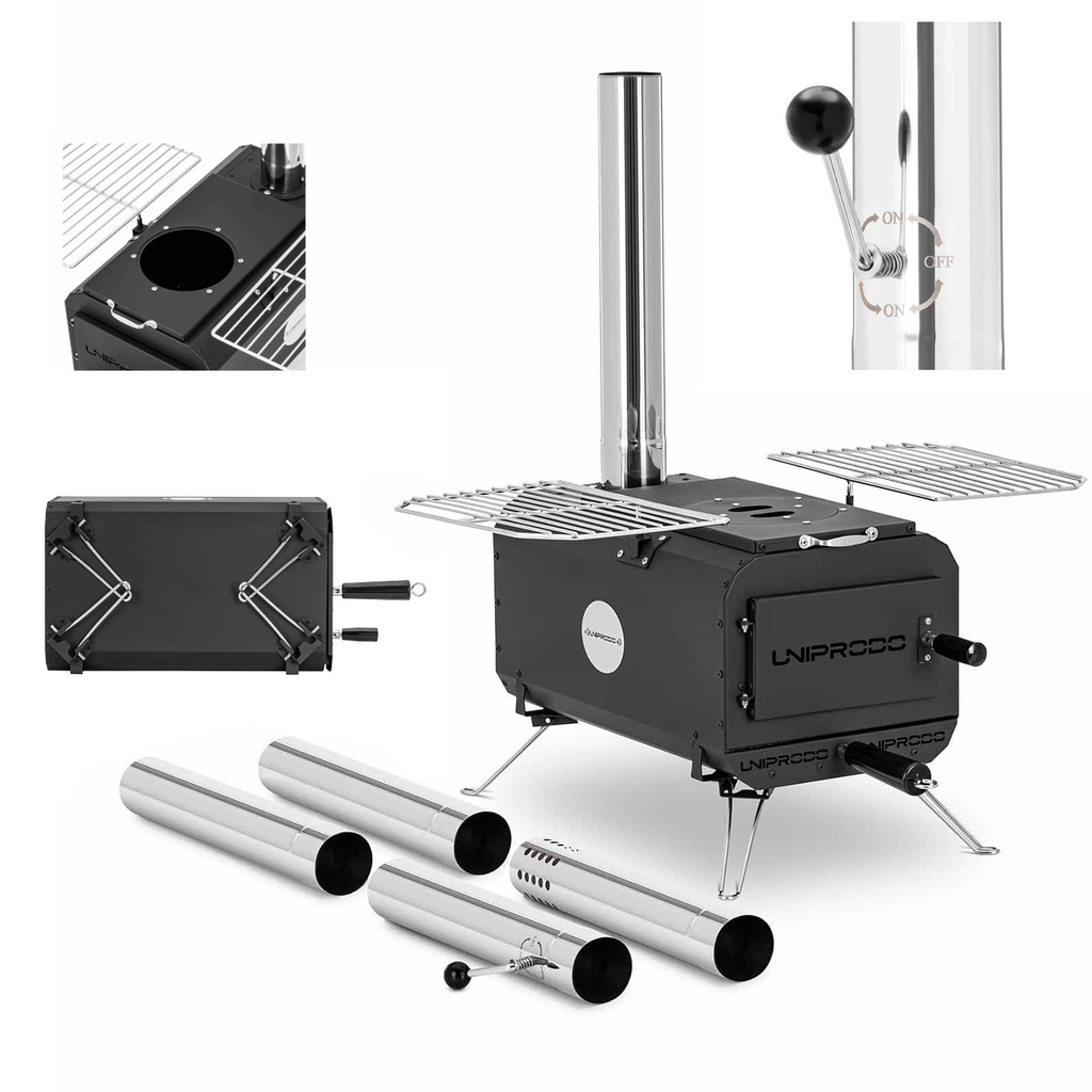 Tent tent stove portable heating and cooking chamber 460 x 280 x 231 mm - black