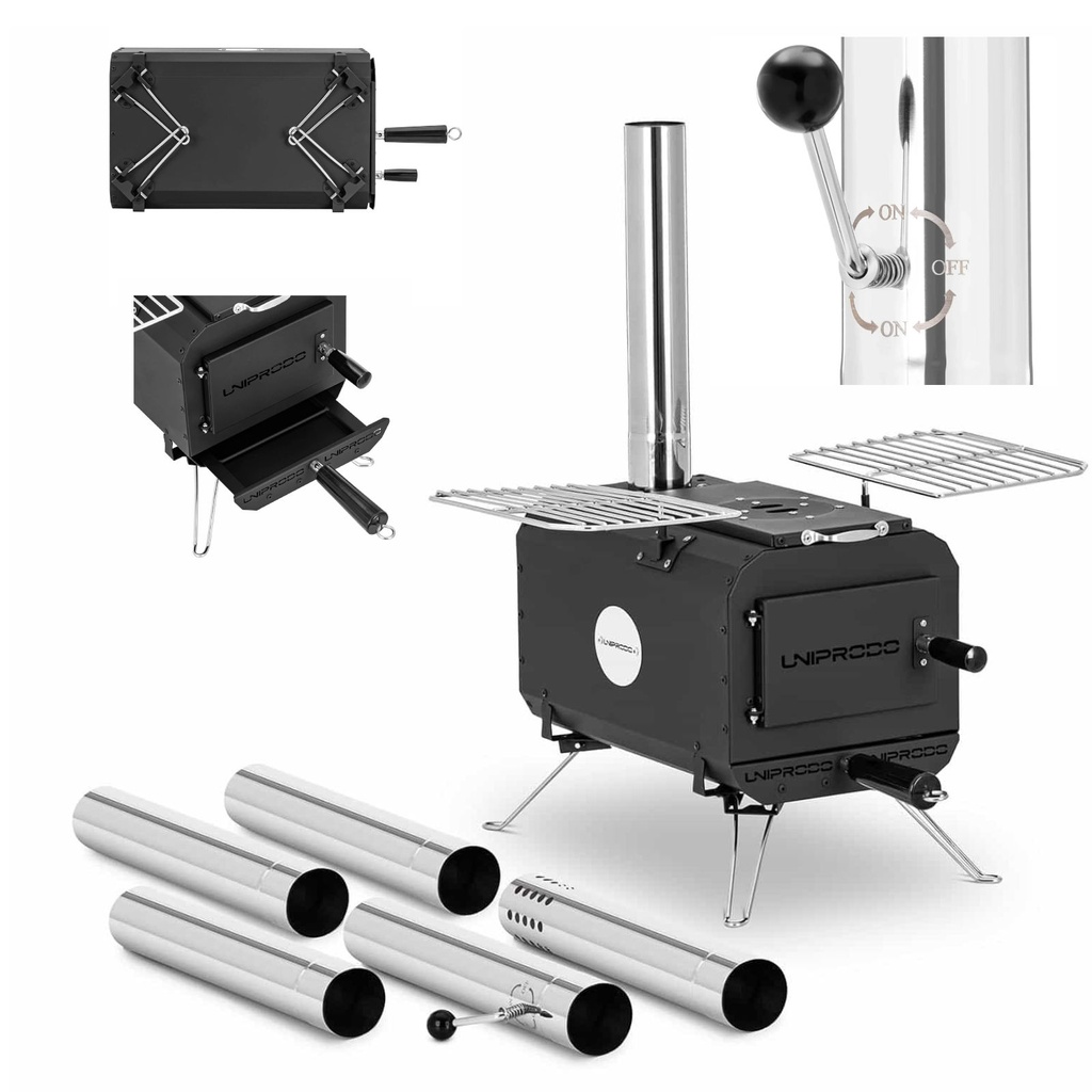 Tent tent stove portable heating and cooking chamber 382 x 250 x 231 mm - black