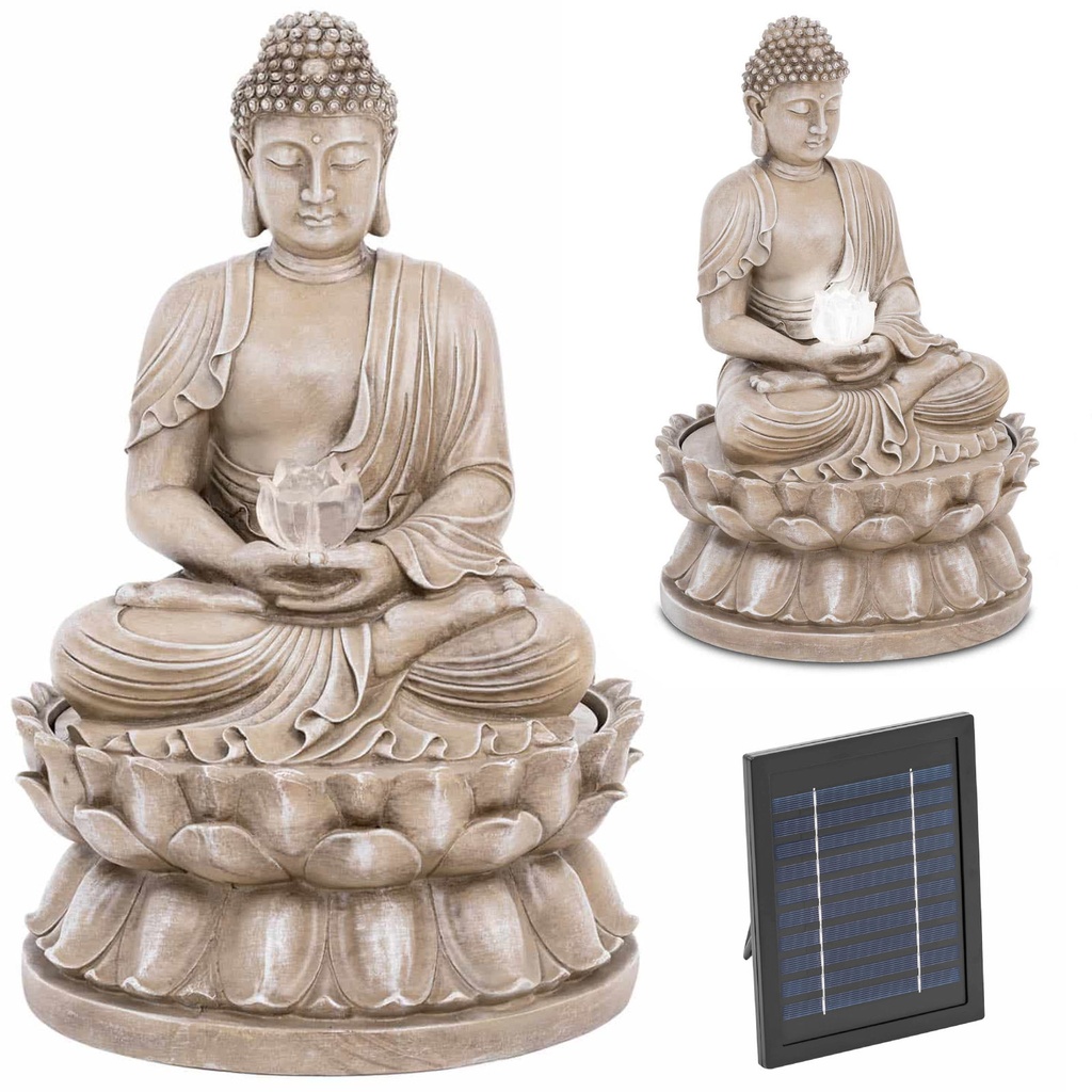 Solar garden cascade fountain with LED buddha 2W lighting