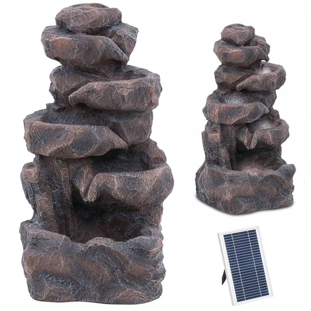 Solar garden cascade fountain multilevel with LED lighting rock pattern 6 W.