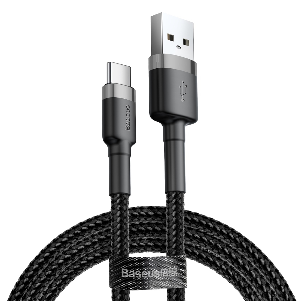 Izturīgs elastīgs USB-C QC3.0 3A 1M USB kabelis melns-pelēks