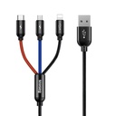 Durable 3-in-1 USB microUSB Iphone Lightning USB-C 3.5A 1.2M cable black