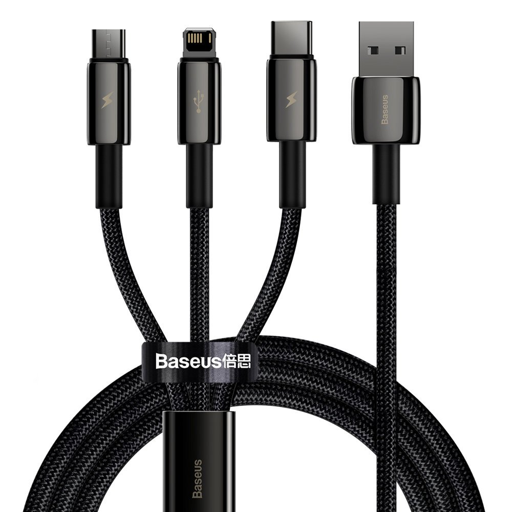 Cable 3-in-1 USB USB-C Iphone Lightning microUSB 3.5 A 1.5 m cable black