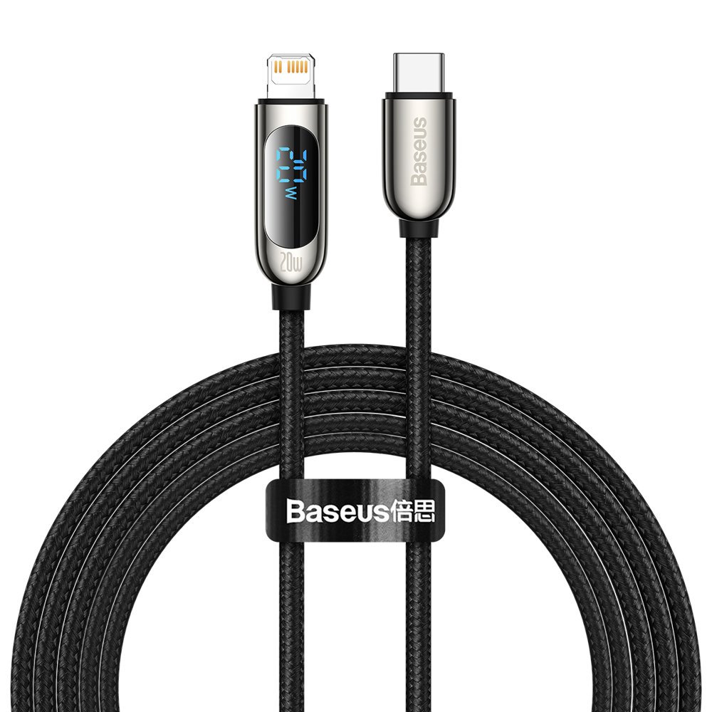 USB-C Iphone Lightning 20W fast charging cable with power meter display 2m black