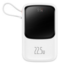 Qpow powerbank 10000 mAh integruotas C tipo USB laidas 22,5 W greitasis įkrovimas baltas