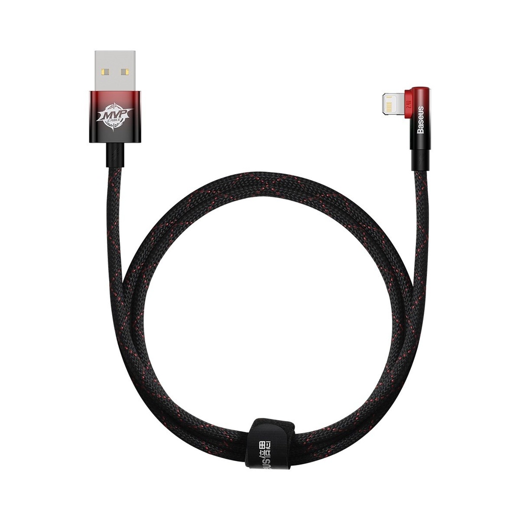 Angle cable cable with side plug USB Iphone Lightning 1m 2.4A red