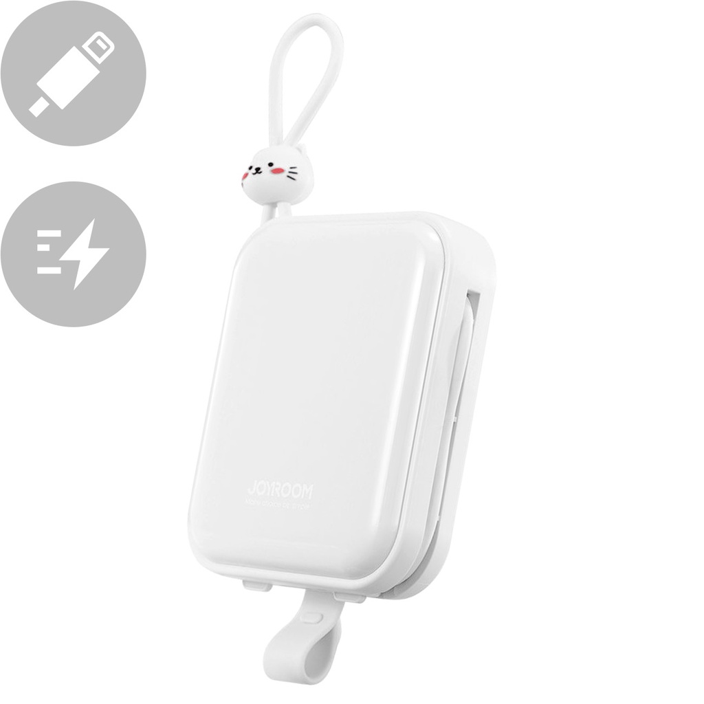 Powerbank with stand USB-C cable and Iphone Lightning Cutie Series 10000mAh 22.5W white