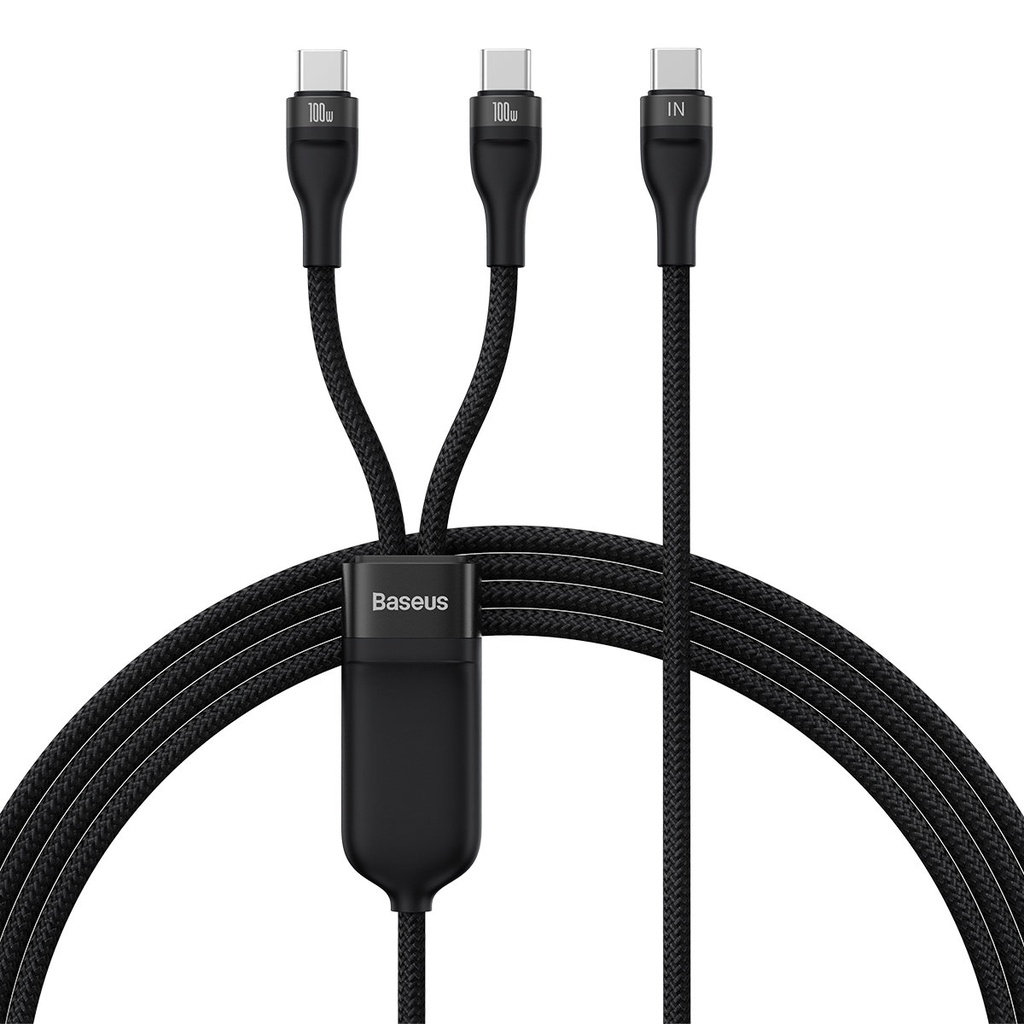 Flash Series 2-in-1 USB-C 2xUSB-C 100W fast charging cable 1.5m black