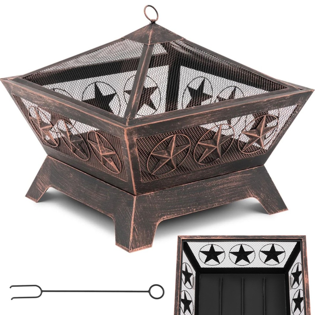 Metāla dārza kamīns ar pokeru 61 x 61 x 53 cm - bronza