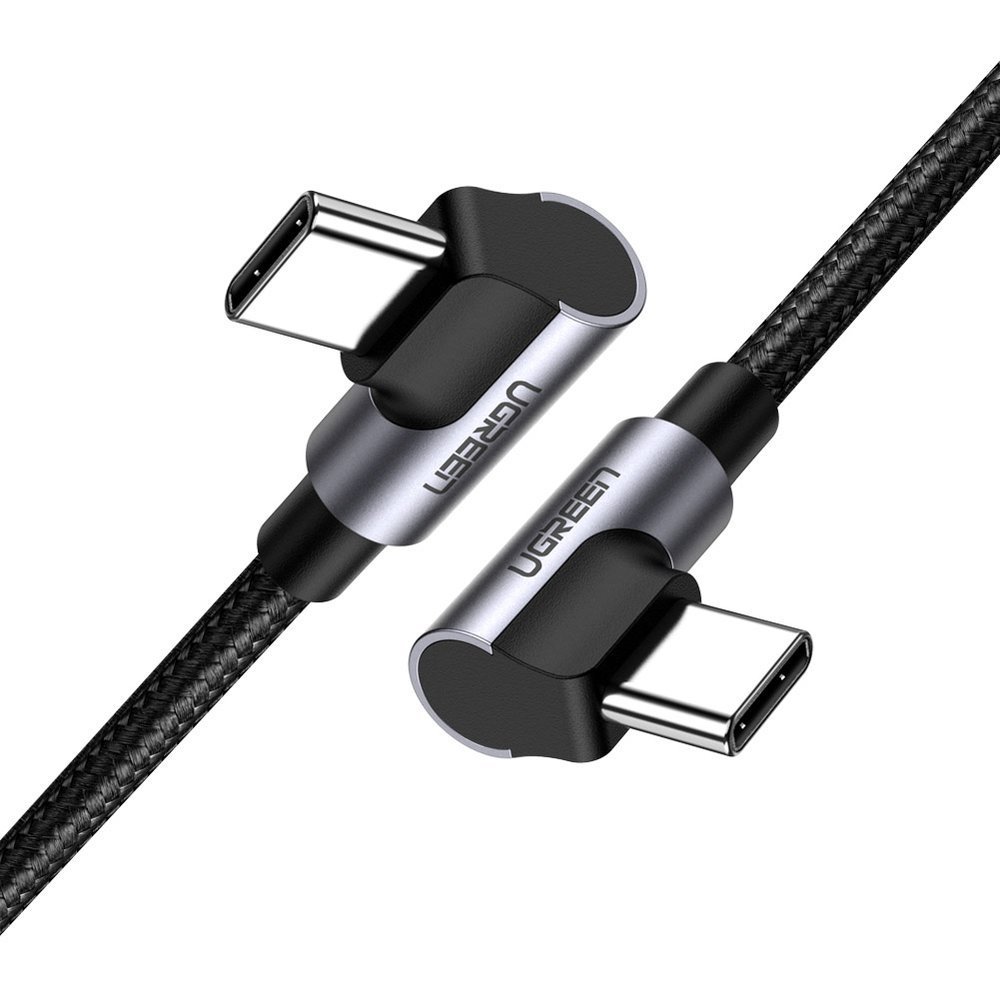 USB-C uz USB-C Quick Charge sānu leņķa kabelis 1 m - pelēks