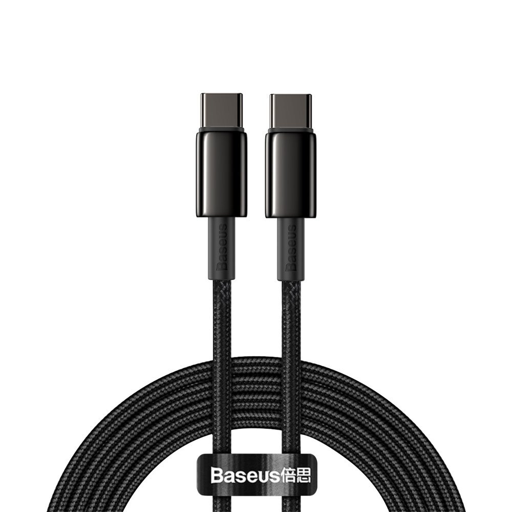 USB-C kabelis - USB-C ātrās uzlādes 100W 2m - viss melns