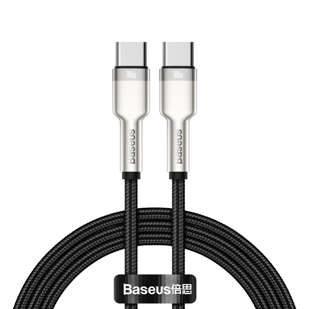 Kabelis USB-C - USB-C Cafule Metal Data Power Delivery 100W 1m - juodas