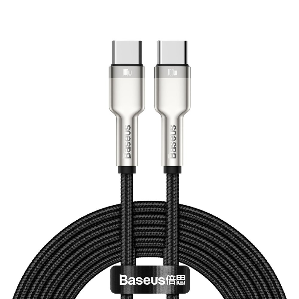 Kabelis USB-C - USB-C Cafule Metal Data Power Delivery 100W 2 m - juodas