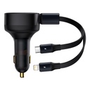 2-in-1 USB-C + iPhone Lightning auto lādētājs ar 75 cm 30 W ievelkamu kabeli - melns
