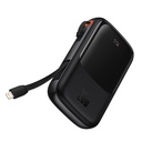 Powerbank 10000mAh USB USB-C iPhone Lightning + USB-C kabelis - melns