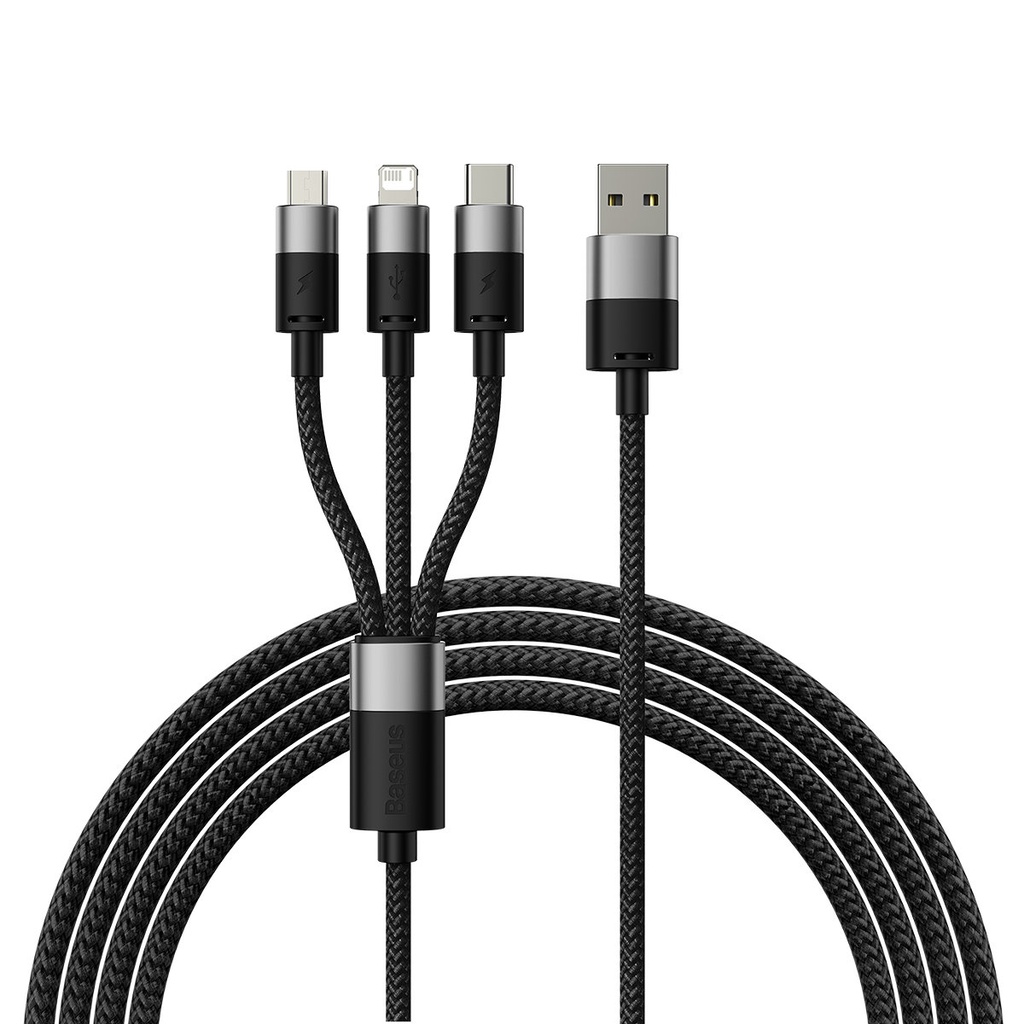 Telefonu kabelis StarSpeed 3in1 USB - micro USB / iPhone Lightning / USB-C 1,2 m - melns