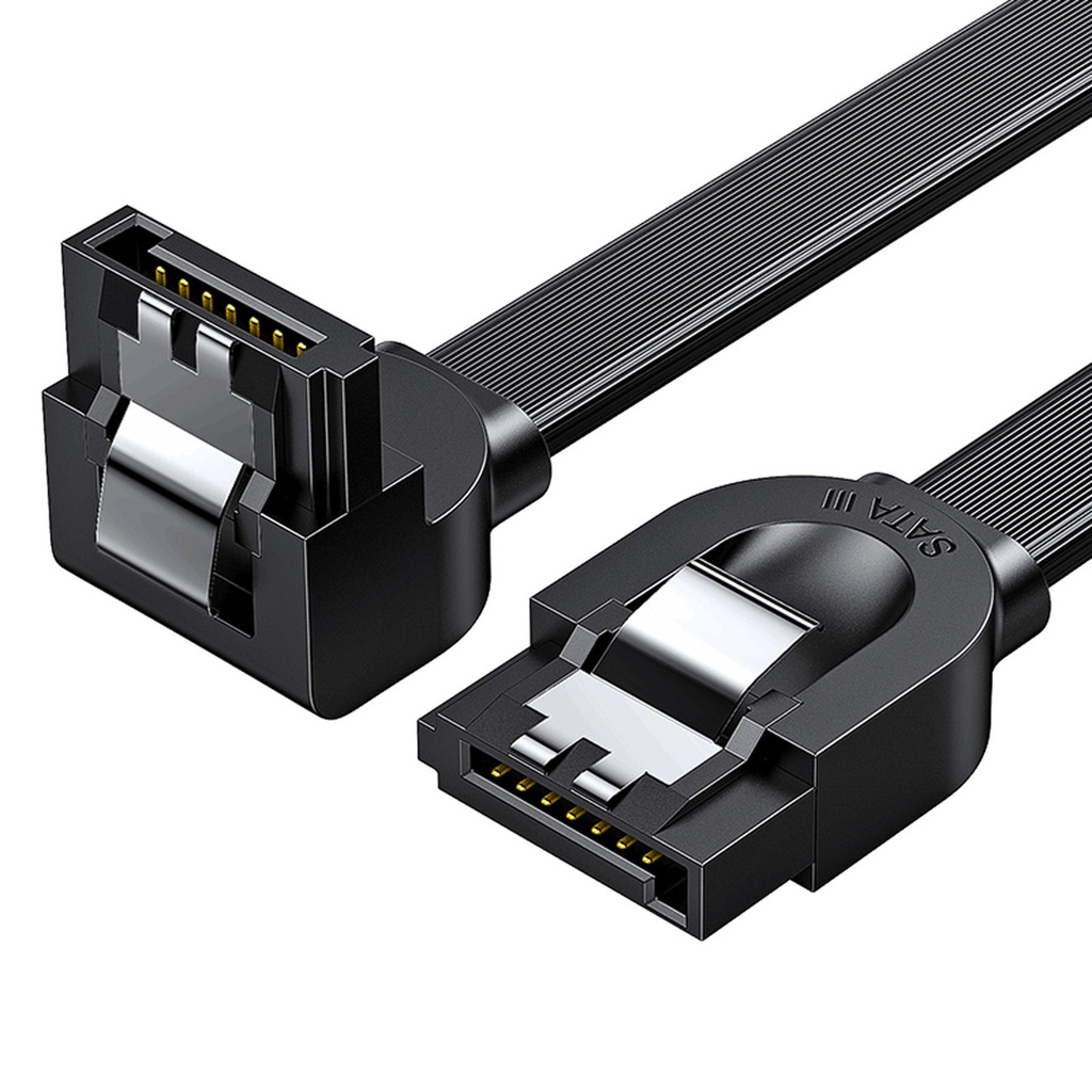 SATA leņķveida plakanais kabelis no 1.0-3.0 uz 5 Gb/s 0,5 m - melns