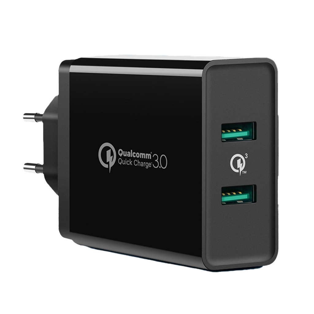 Mobilo tālruņu lādētājs 2x USB-A 36W QC3.0 - melns