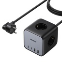 AC 240V GaN 2x USB-C 2x USB-A 3x AC 240V power strip charger - black