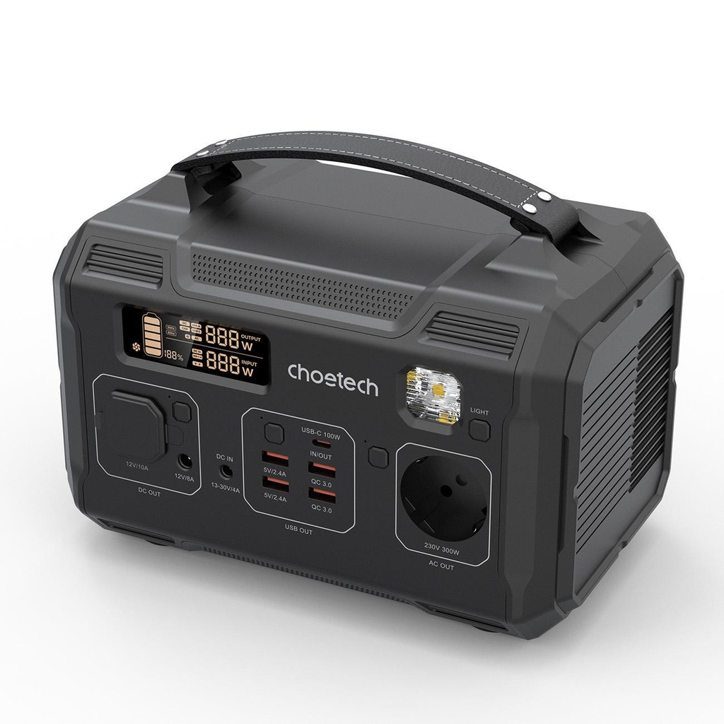 Portable travel powerbank 281Wh 300W LED power station - black