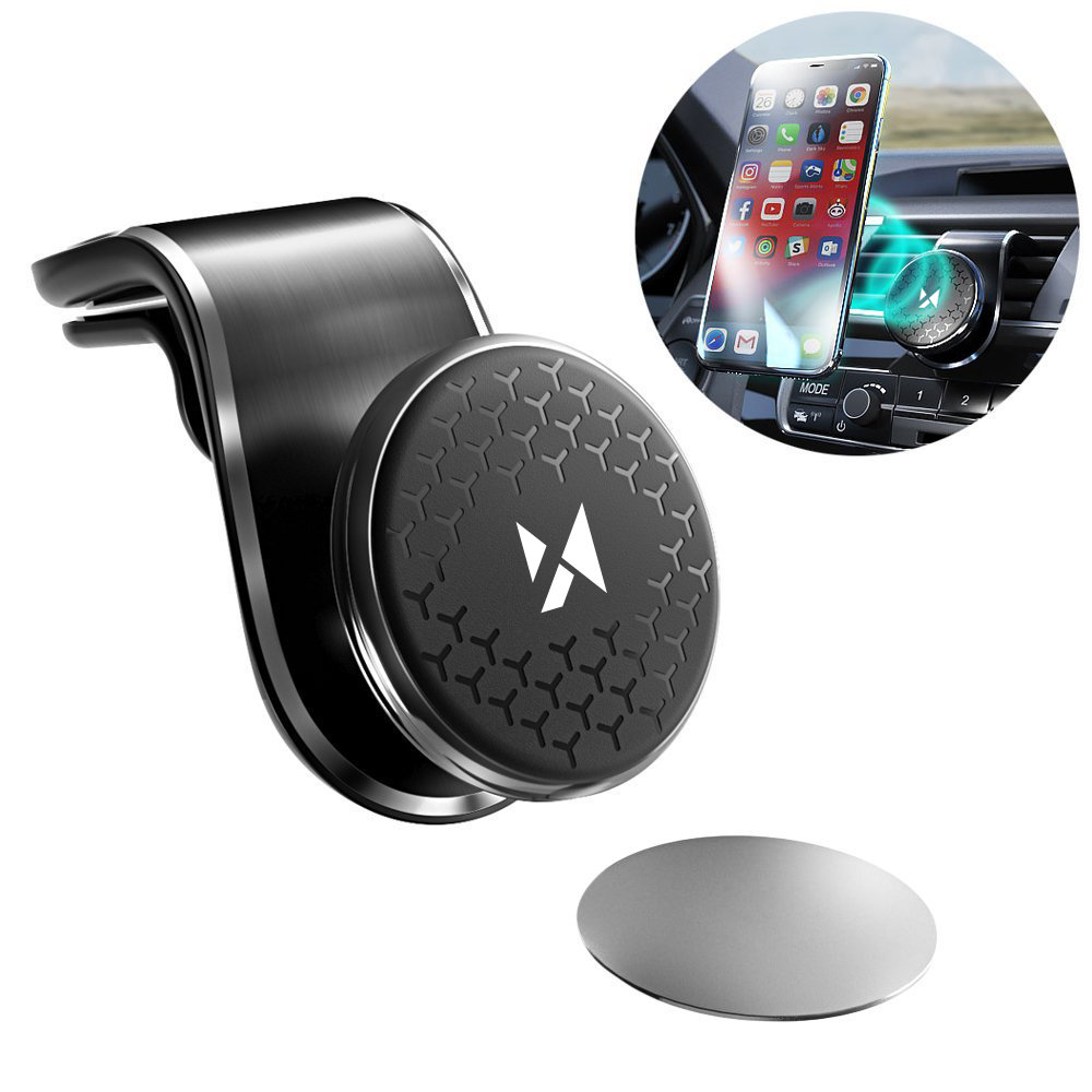 Magnetinis telefono laikiklis, skirtas automobilio grotelėms, pasukamas 360 laipsnių, juodas