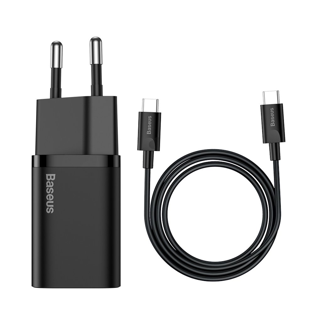 Super Si QC PD 25W 3A ātrais lādētājs + USB-C kabelis 1m melns
