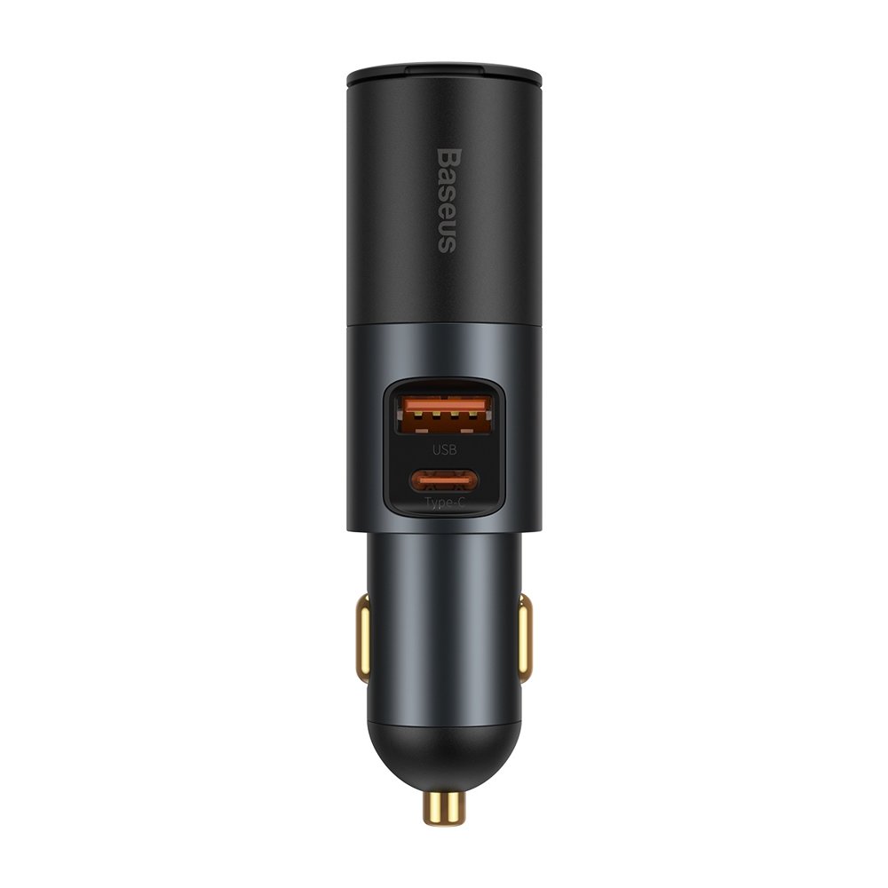 USB automobilinis įkroviklis USB-C cigarečių žiebtuvėlio lizdas QC PD Share Together pilka