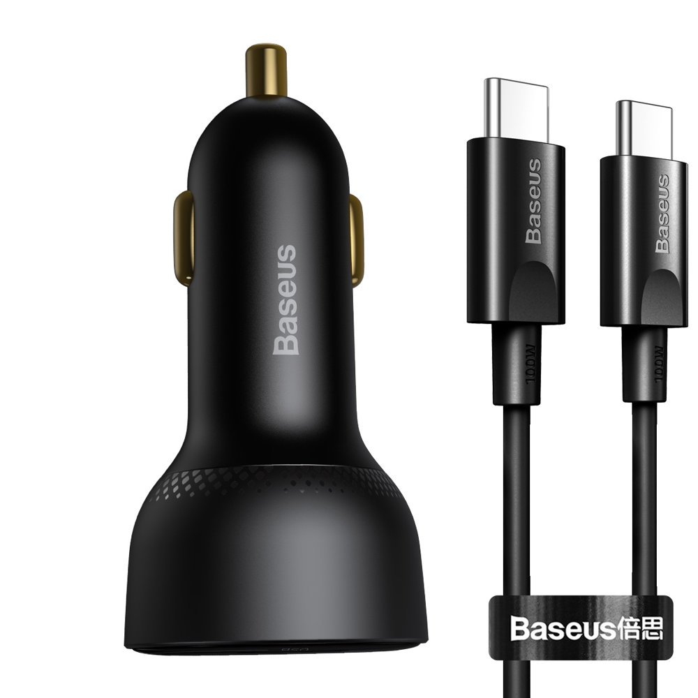 "Superme" USB-C PPS QC PD greitasis automobilinis įkroviklis + 1 m ilgio laidas, juodas