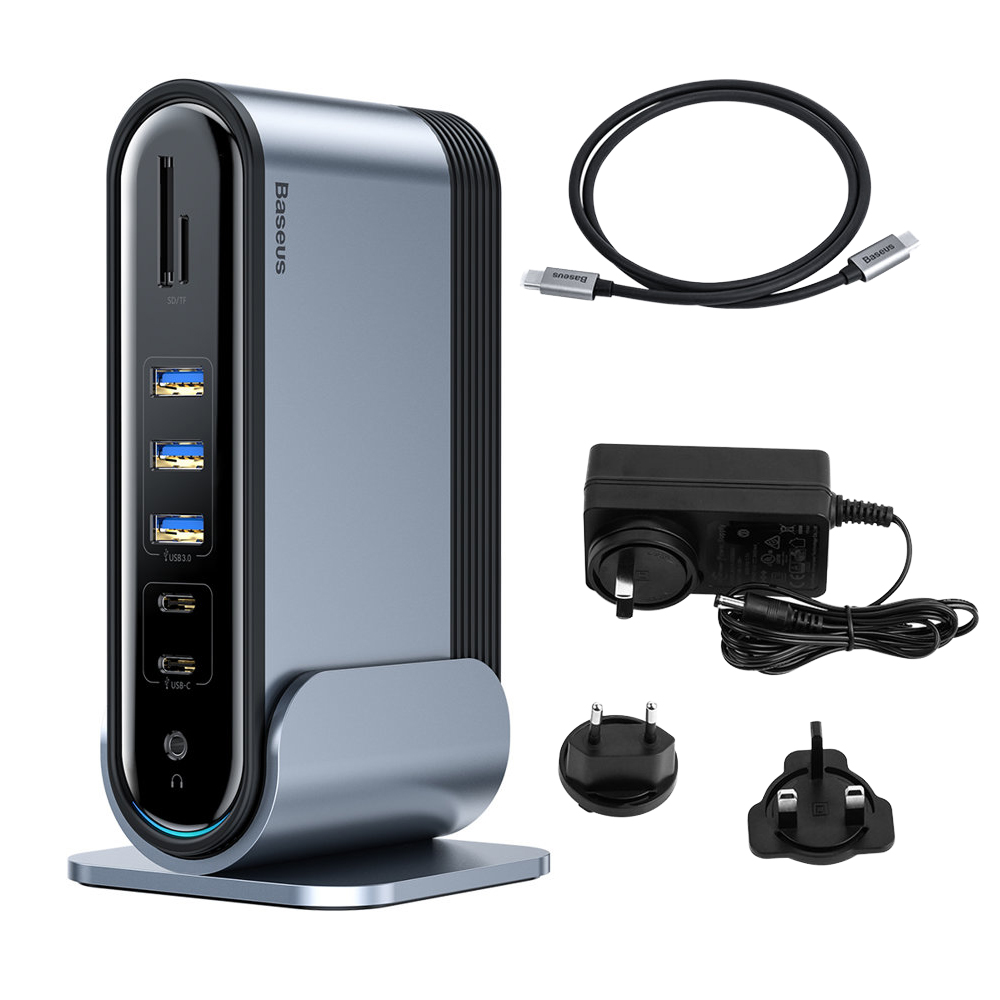 Multifunctional HUB replicator port splitter card reader EU CN UK plugs grey