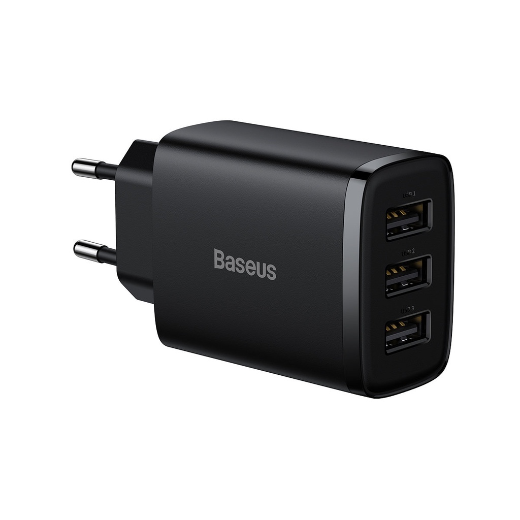 Kompaktiškas tinklo įkroviklis 3x USB 17W, juodas